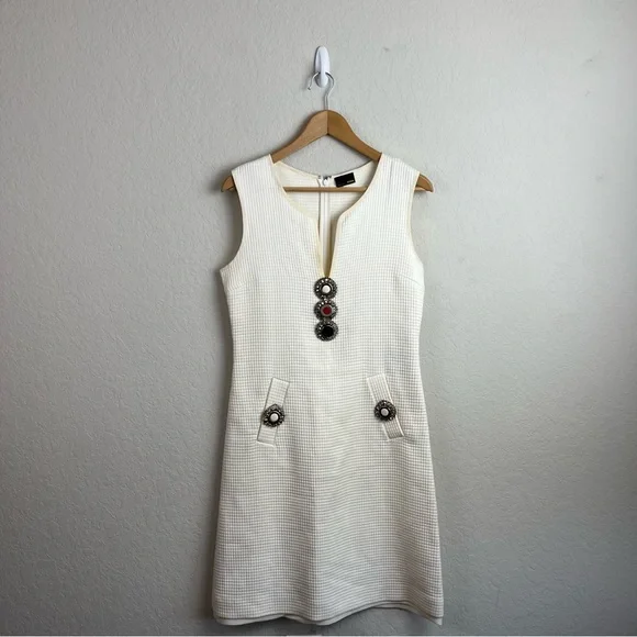 Fendi Dress Textured Sleeveless Mini Jewel Embellished Shift - Picture 2 of 16